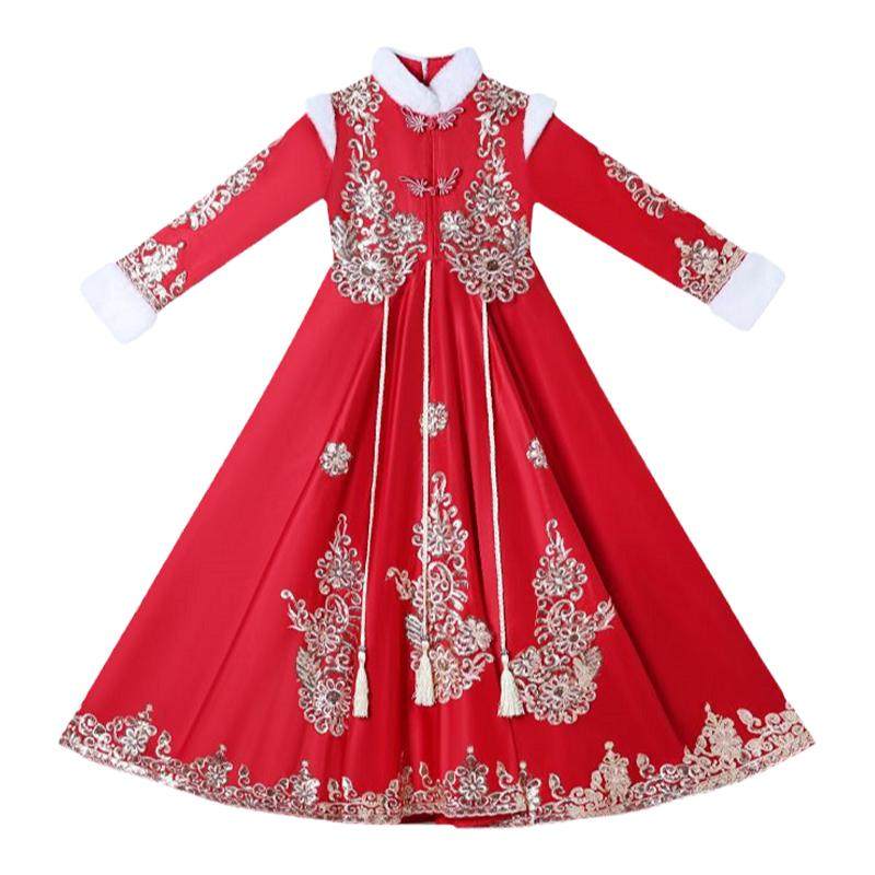 女童拜年服冬季新款中国风过年服宝宝唐装裙子儿童冬款汉服连衣裙