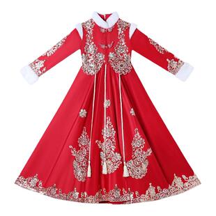 女童拜年服冬季新款中国风过年服宝宝唐装裙子儿童冬款汉服连衣裙