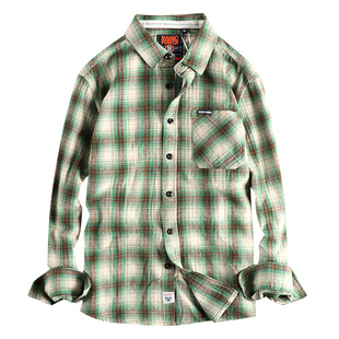 阿美咔叽复古全棉水洗梭织男款格子衬衫秋冬美式潮流休闲衬衣长袖