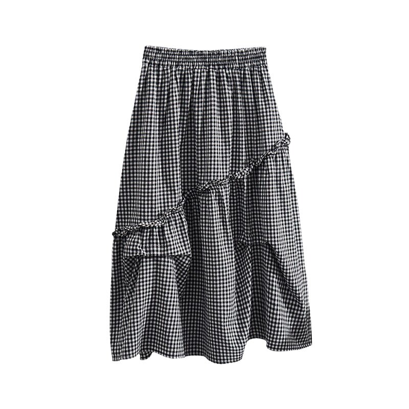 特大码格子拼接半身裙女夏季胖mm