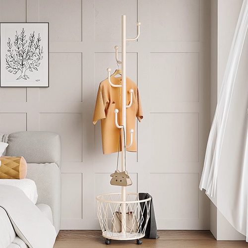 奶油落地衣帽架客厅简约立式移动卧室挂衣架家用衣服简易衣架