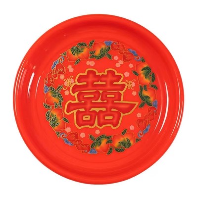 喜盘结婚红色果盘家用拜神供奉盘圆形加厚供佛用品水果塑料糖果
