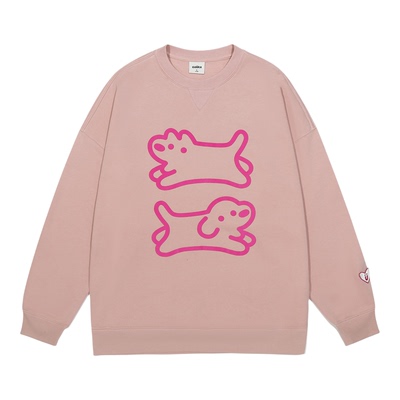 GUUKA多巴胺重磅纯棉落肩加绒上衣 matsui联名小狗粉色无帽卫衣女