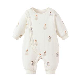 babylove婴儿连体衣秋冬款夹棉哈衣保暖棉服宝宝居家爬服雪宝墩墩