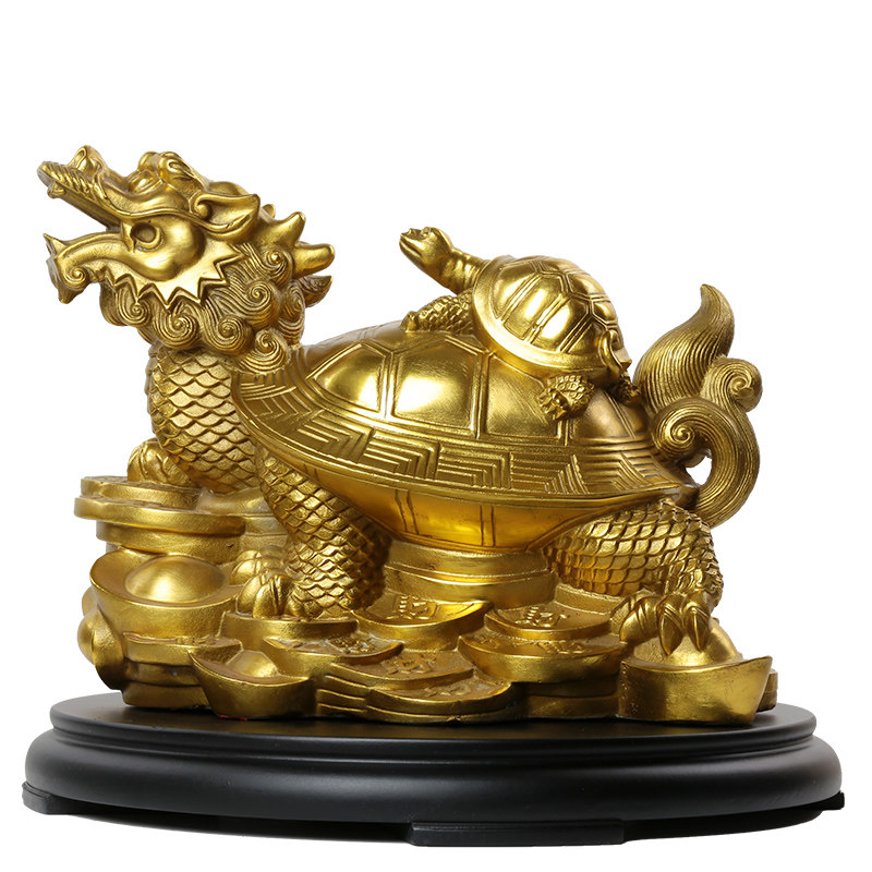 纯黄铜龙龟摆件招财镇宅风水神兽
