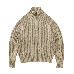 714street秋冬新款半拉链撞色绞花毛衣男女2024情侣装高领针织衫