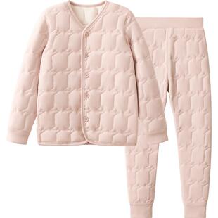 红豆儿童校服神器四层夹棉纯绵羊毛保暖内衣套装打底秋冬加厚棉服