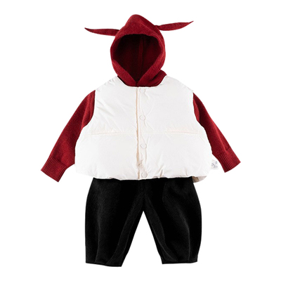 宝宝分体套装冬季婴儿衣服夹棉保暖马甲外出小月龄过年拜年服童装