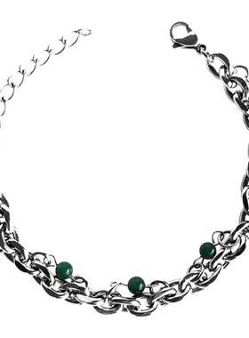 钛钢绿珠手链男士冷淡风不掉色