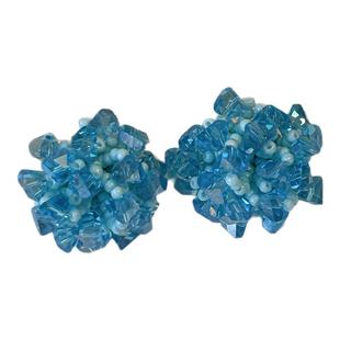 碎冰蓝~清凉蓝色串珠绣球耳钉女2025新款高级感耳环度假显白耳饰