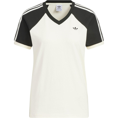 Adidas/阿迪达斯正品三叶草女士V领日常拼接透气休闲短袖KF0316