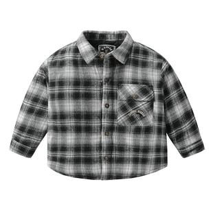 右欧儿童加绒加厚格子衬衫男童女童打底内搭百搭时髦冬季新款童装