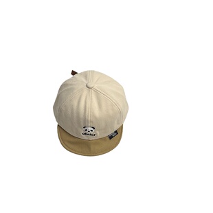 宝宝鸭舌帽子男童熊猫刺绣拼色短檐帽子春秋新款百搭儿童棒球帽潮