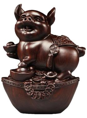 黑檀实木雕刻摆件十二生肖红木