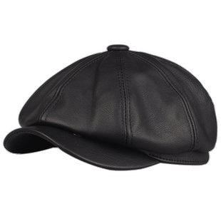 头层牛皮八角帽男秋冬真皮画家帽英伦鸭舌帽休闲帽全皮户外报童帽