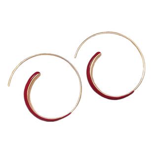 红色滴釉圈圈大耳环夸张女轻奢高级感耳钉2026新年独特方圆脸耳饰