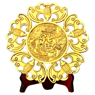 黄铜五福临门挂件龙凤金钱蝙蝠春节福字挂件家居横梁装饰玄关摆件