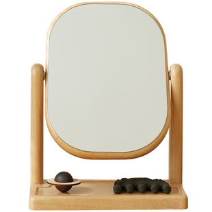 实木化妆镜子家用台式梳妆镜可旋转高清简约复古卧室榉木梳妆台镜