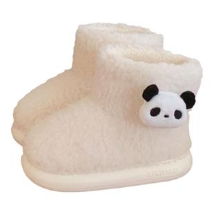 细细条 仿羊羔毛棉鞋女冬ins网红可爱熊猫户外保暖百搭加厚雪地靴