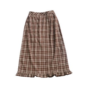 远家格子半身裙直筒荷叶边下摆半松紧腰复古休闲裙子秋新HT5199限
