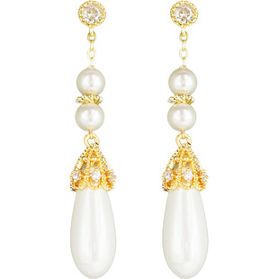 优雅法式复古水滴珍珠925银针精致镂空镶嵌锆石施家珍珠长款耳夹