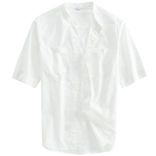 汉絮薄款竹节棉立领工装短袖衬衫男士夏季休闲五分袖男款修身衬衣