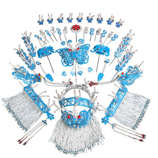 戏曲头面全套古装京越剧头饰花旦包头青衣小姐旦角仿点绸小套头面