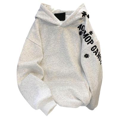 美式加绒加厚刺绣连帽卫衣