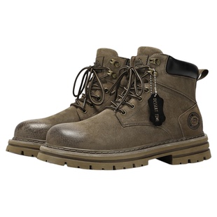 蜡笔小新旗舰店联名鞋子男栗色高级复古马丁靴春秋新款痞帅工装靴