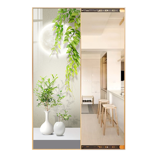 小清新绿植玄关推拉式隐形穿衣镜壁画客厅全身镜挂画暗藏式隐身镜