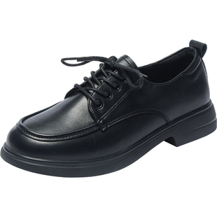 通勤系带深口黑色小皮鞋女工装鞋学生软底职业工作鞋矮跟女鞋圆头