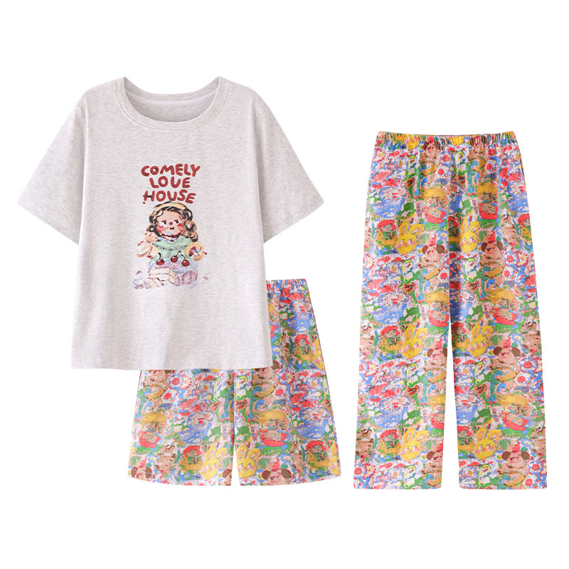女童夏季纯棉短袖薄款网红家居服