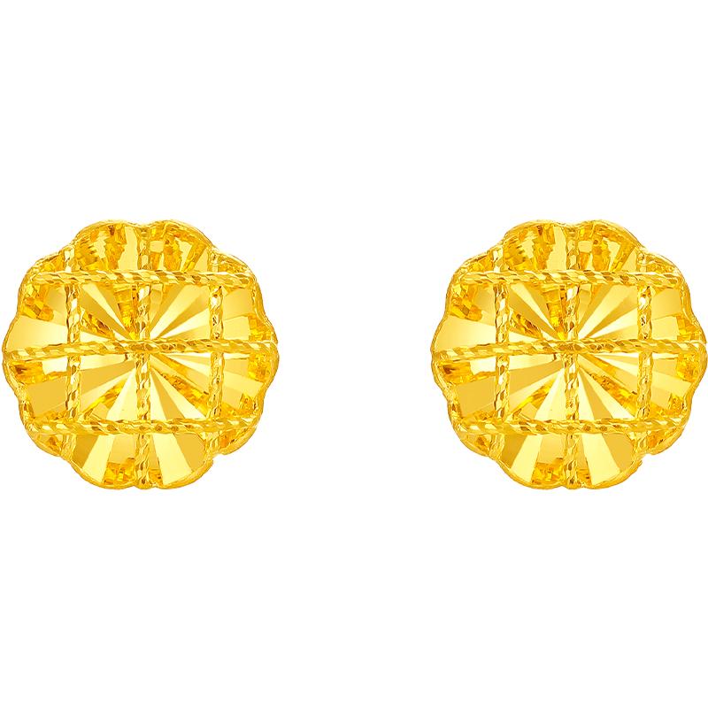 周六福5G黄金时尚简约耳饰爆闪拉丝花型足金计价耳钉节日礼物