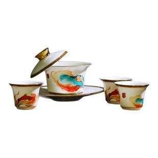 华光国瓷2025中秋礼敦煌传世三才盖碗茶盖碗套装旅行茶具套装送礼