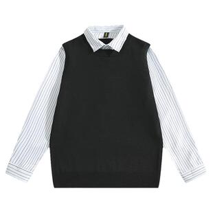 BOYUE帛跃假两件拼接毛衣春秋男女英伦学院风设计感polo针织衫潮