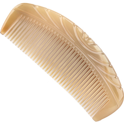 雕花精品牛角梳白牦牛角经络梳