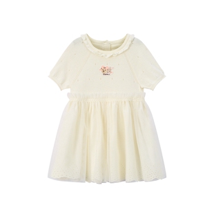 TeenieWeenie Kids小熊童装舒适女宝宝针织网纱拼接礼服连衣裙