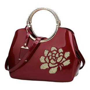 2026新款欧美时尚亮面漆皮手提女包红色新娘结婚包单肩斜挎女式包