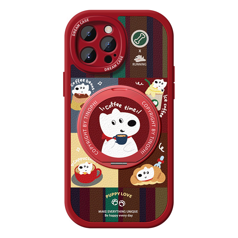 适用苹果17promax手机壳女款iphone16pro带支架磁吸15pro新款14plus防摔全包13/12保护套11硅胶卡通咖啡小狗