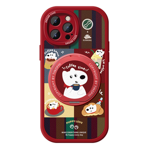 适用苹果17promax手机壳女款iphone16pro带支架磁吸15pro新款14plus防摔全包13/12保护套11硅胶卡通咖啡小狗