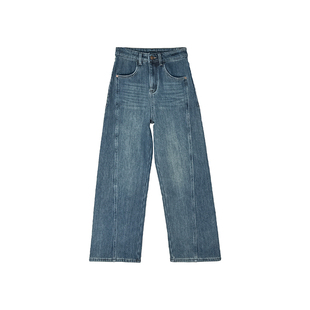 巨收胯斜裁剪!~加厚绒牛仔裤女2025新款冬高腰宽松直筒阔腿裤子