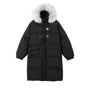 STA冬季加厚中长款连帽棉衣绒毛立领男款保暖宽松韩系棉服外套