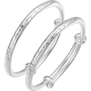 周六福手镯宝宝款S999足银实心健康快乐银镯周岁礼物