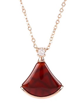 小裙子项链玫瑰金白贝母玉髓