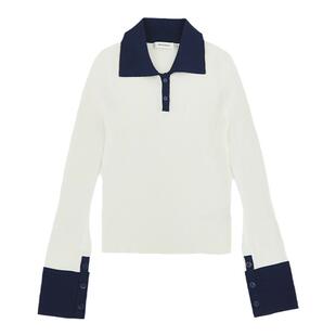 MOUSSY 早春新品简约通勤拼色打底针织衫小上衣028HS470-0030