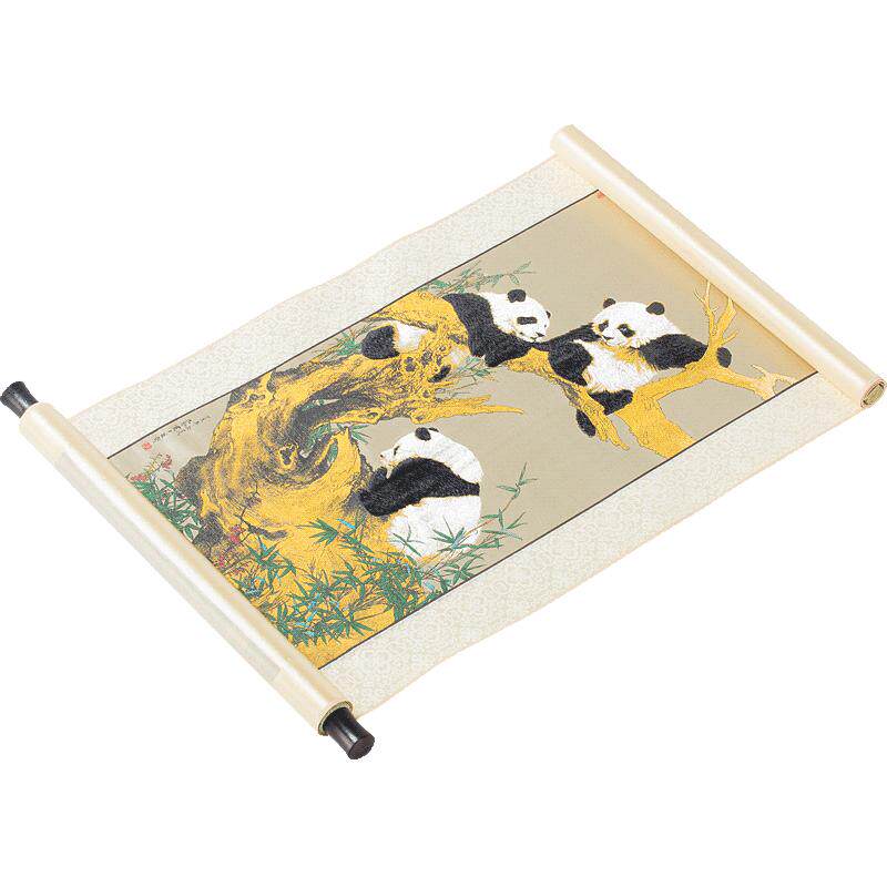 其乐融融蜀锦卷轴特色手工艺挂画
