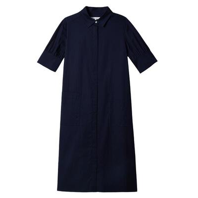 宽松棉混纺衬衫式连衣裙商场同款