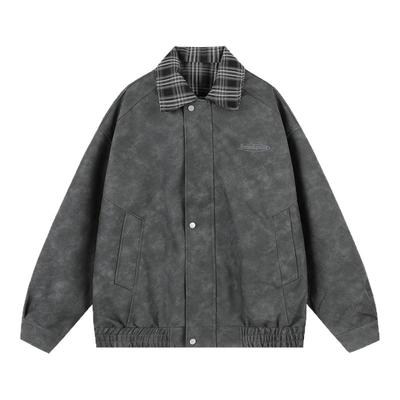 巴恩风雾面皮衣外套男工装夹克