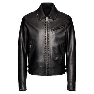 RC欧货VL风手工合金铆钉进口VIGITO羔羊皮短款翻领休闲翻领夹克