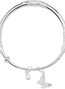 繁花似锦银手镯女纯银9999足银